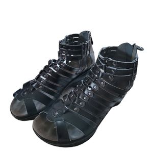 JBU Sugar Black Wedge Strappy Sandals Size 7